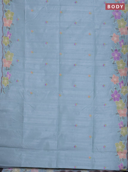 Semi raw silk saree pastel blue with embroidered buttas and embroidery border