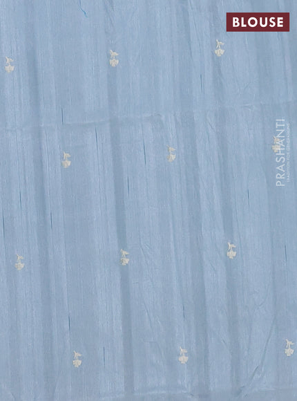 Semi raw silk saree pastel blue with embroidered buttas and embroidery border