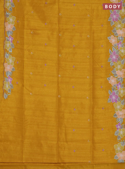 Semi raw silk saree mustard yellow with embroidered buttas and embroidery border