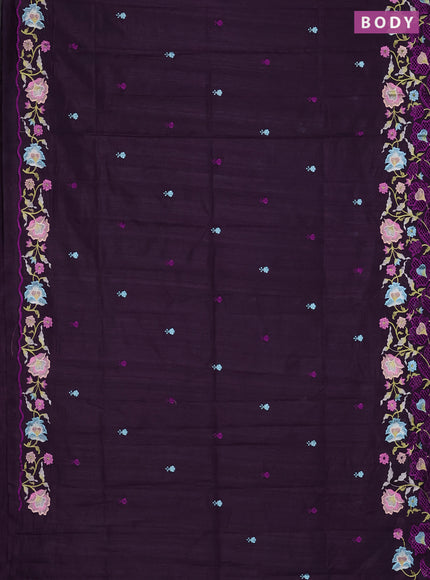 Semi raw silk saree deep wine with embroidered buttas and embroidery cut work border