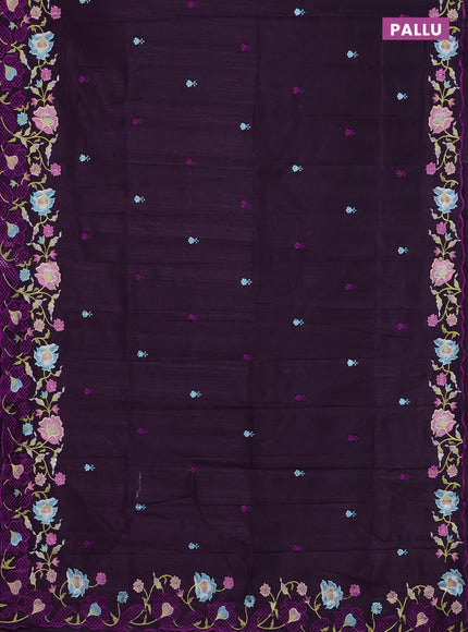 Semi raw silk saree deep wine with embroidered buttas and embroidery cut work border