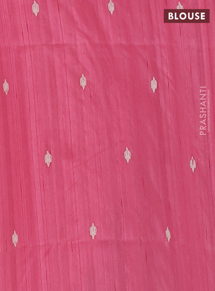 Semi raw silk saree peach pink with embroidered buttas and embroidery cut work border