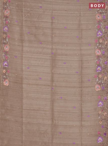 Semi raw silk saree beige with embroidered buttas and embroidery cut work border