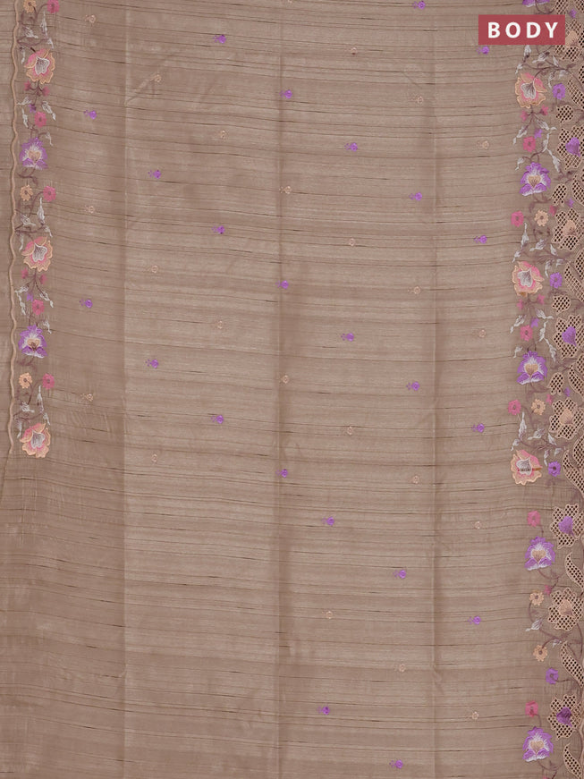 Semi raw silk saree beige with embroidered buttas and embroidery cut work border