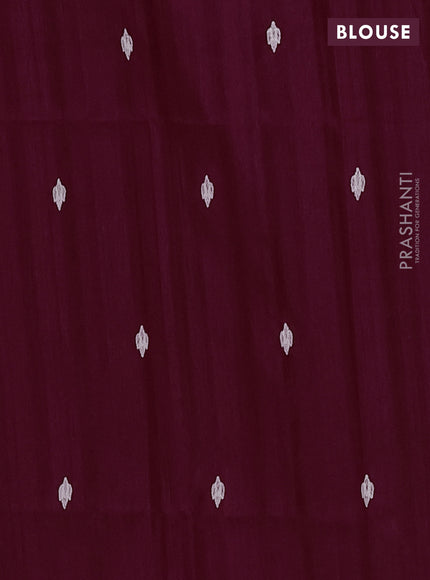 Semi raw silk saree maroon with embroidered buttas and embroidery cut work border