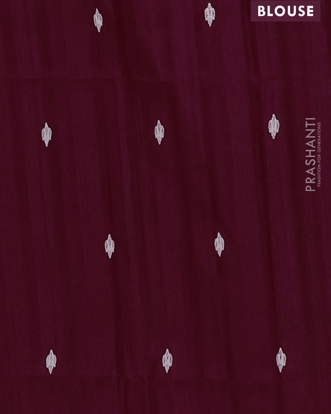 Semi raw silk saree maroon with embroidered buttas and embroidery cut work border