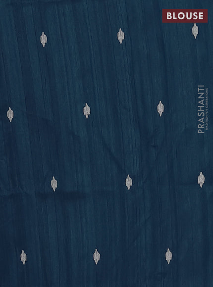 Semi raw silk saree peacock blue with embroidered buttas and embroidery cut work border