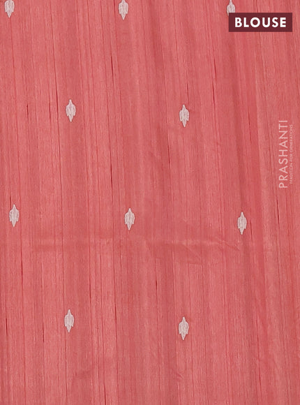 Semi raw silk saree peach orange with embroidered buttas and embroidery cut work border