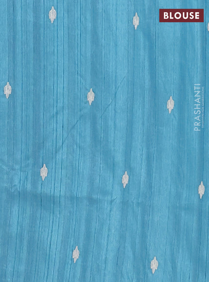 Semi raw silk saree teal shade with embroidered buttas and embroidery cut work border