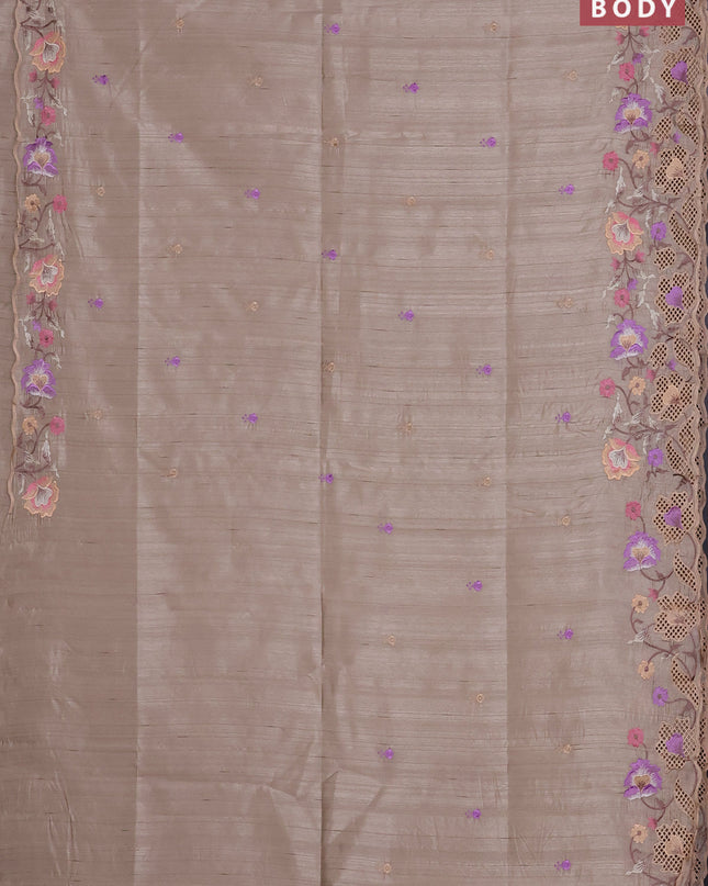 Semi raw silk saree beige with embroidered buttas and embroidery cut work border