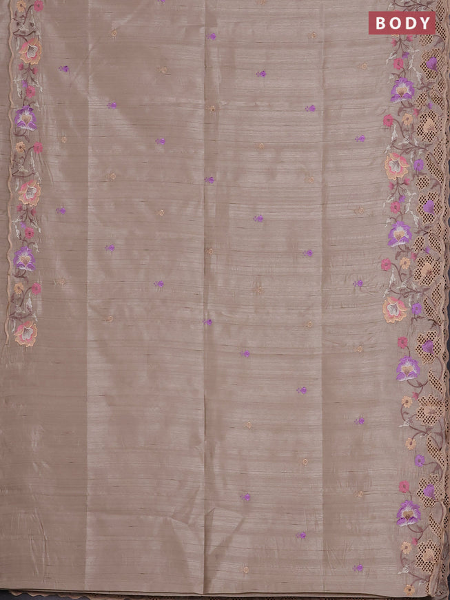 Semi raw silk saree beige with embroidered buttas and embroidery cut work border