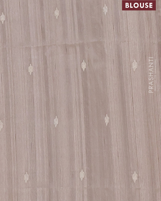 Semi raw silk saree beige with embroidered buttas and embroidery cut work border