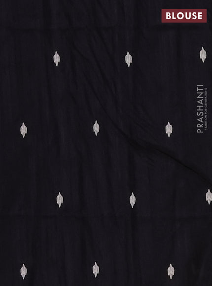 Semi raw silk saree black with embroidered buttas and embroidery cut work border
