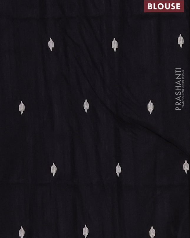 Semi raw silk saree black with embroidered buttas and embroidery cut work border