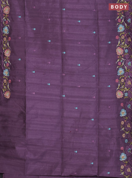 Semi raw silk saree lavender with embroidered buttas and embroidery cut work border