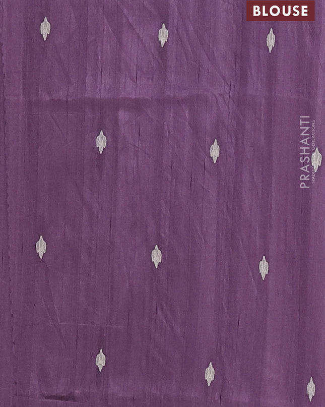 Semi raw silk saree lavender with embroidered buttas and embroidery cut work border