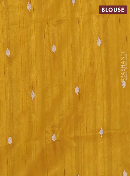 Semi raw silk saree mustard yellow with embroidered buttas and embroidery cut work border