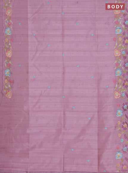 Semi raw silk saree pastel pink with embroidered buttas and embroidery cut work border