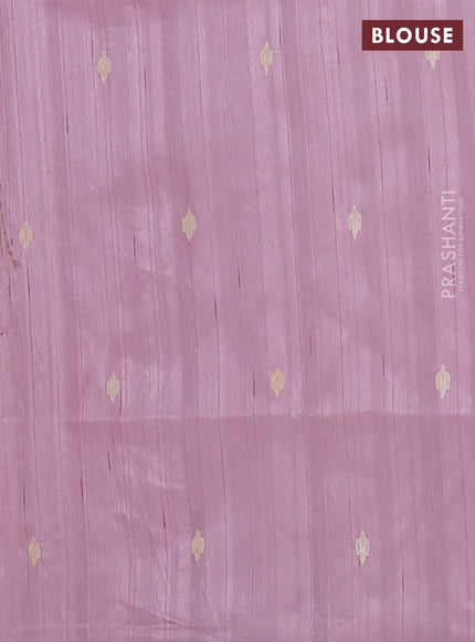 Semi raw silk saree pastel pink with embroidered buttas and embroidery cut work border