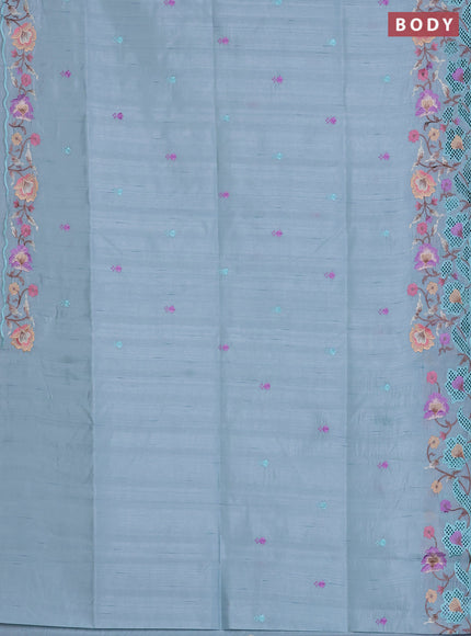 Semi raw silk saree pastel blue with embroidered buttas and embroidery cut work border