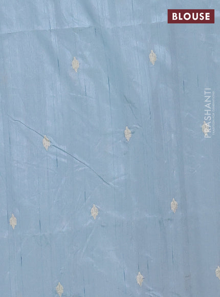 Semi raw silk saree pastel blue with embroidered buttas and embroidery cut work border