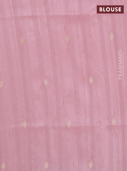 Semi raw silk saree peach shade with embroidered buttas and embroidery cut work border