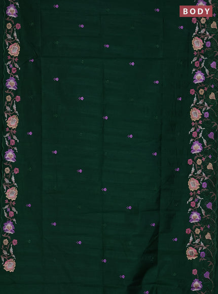 Semi raw silk saree green with embroidered buttas and embroidery cut work border