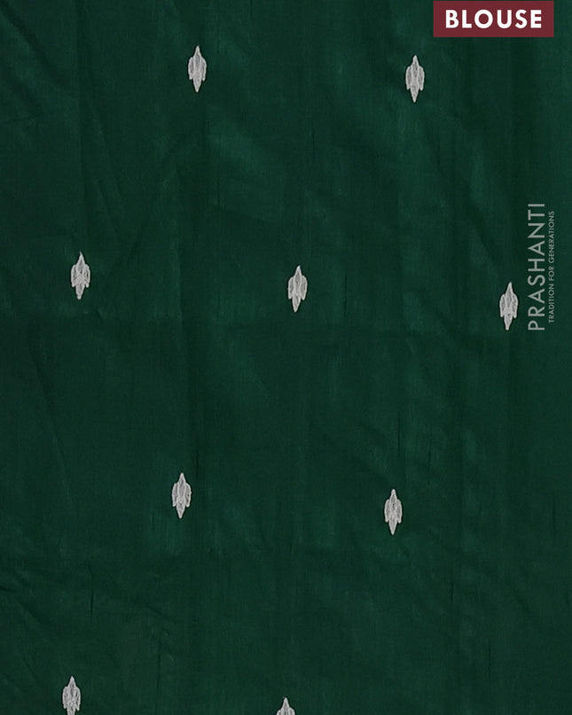 Semi raw silk saree green with embroidered buttas and embroidery cut work border