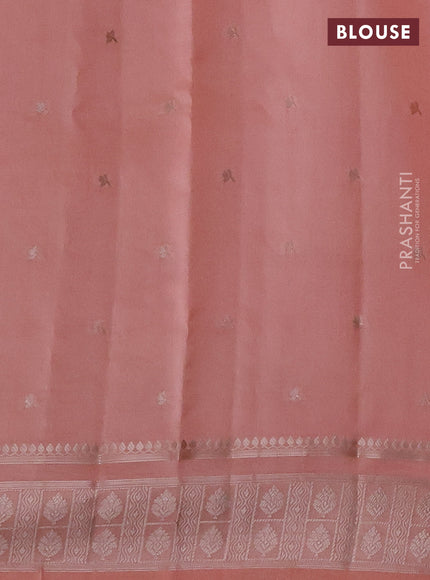 Poona silk saree red and peach shade with allover floral design weaving and zari woven border