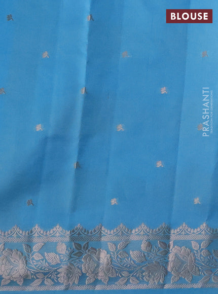 Poona silk saree royal blue and light blue with allover floral design weaving and zari woven border