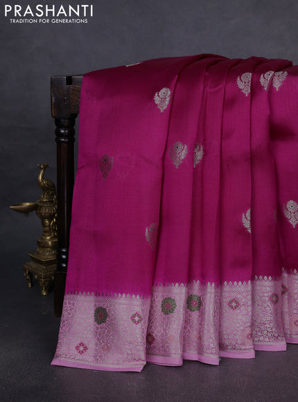 Banarasi poona silk saree pink and pastel pink with silver & gold zari woven buttas and zari woven border