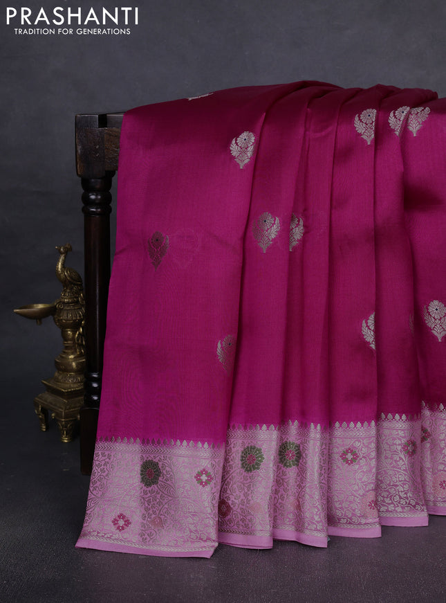 Banarasi poona silk saree pink and pastel pink with silver & gold zari woven buttas and zari woven border