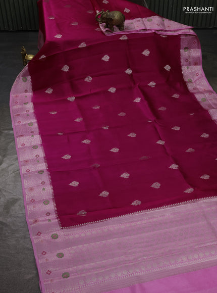 Banarasi poona silk saree pink and pastel pink with silver & gold zari woven buttas and zari woven border