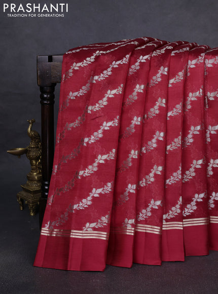 Banarasi poona silk saree red with allover silver & gold zari weaves and zari woven simple border