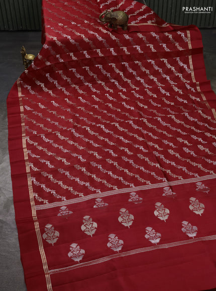 Banarasi poona silk saree red with allover silver & gold zari weaves and zari woven simple border