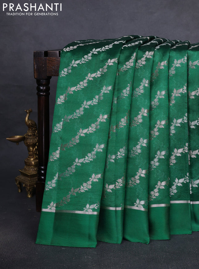 Banarasi poona silk saree green with allover silver & gold zari weaves and zari woven simple border