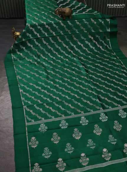 Banarasi poona silk saree green with allover silver & gold zari weaves and zari woven simple border