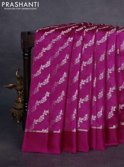 Banarasi poona silk saree pink with allover silver & gold zari weaves and zari woven simple border