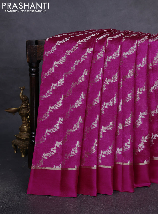 Banarasi poona silk saree pink with allover silver & gold zari weaves and zari woven simple border