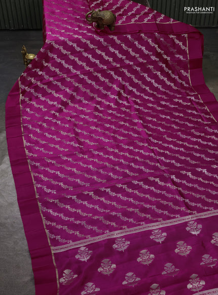 Banarasi poona silk saree pink with allover silver & gold zari weaves and zari woven simple border