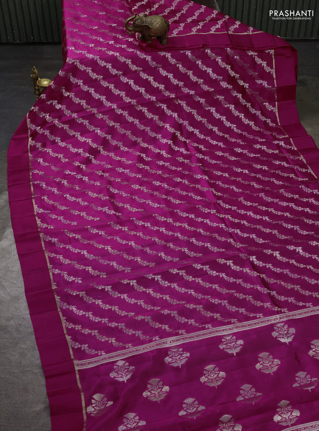 Banarasi poona silk saree pink with allover silver & gold zari weaves and zari woven simple border