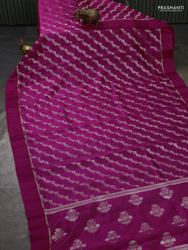 Banarasi poona silk saree pink with allover silver & gold zari weaves and zari woven simple border