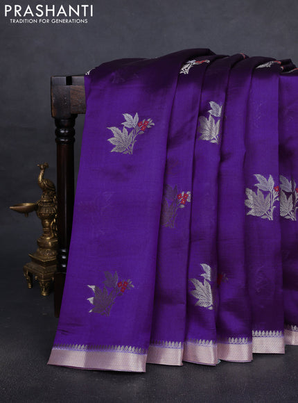 Banarasi poona silk saree violet with zari woven floral buttas and zari woven border
