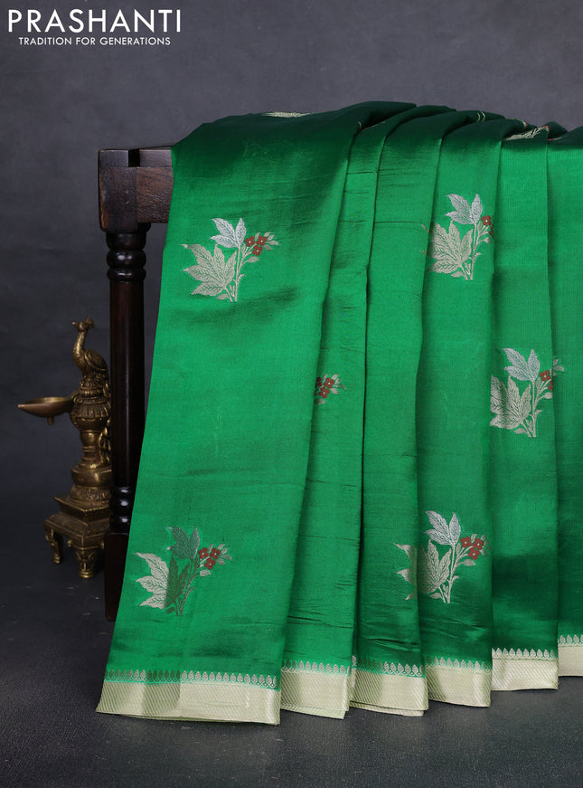 Banarasi poona silk saree green with zari woven floral buttas and zari woven border