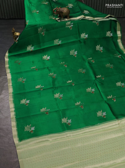 Banarasi poona silk saree green with zari woven floral buttas and zari woven border