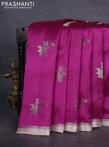 Banarasi poona silk saree pink with zari woven floral buttas and zari woven border
