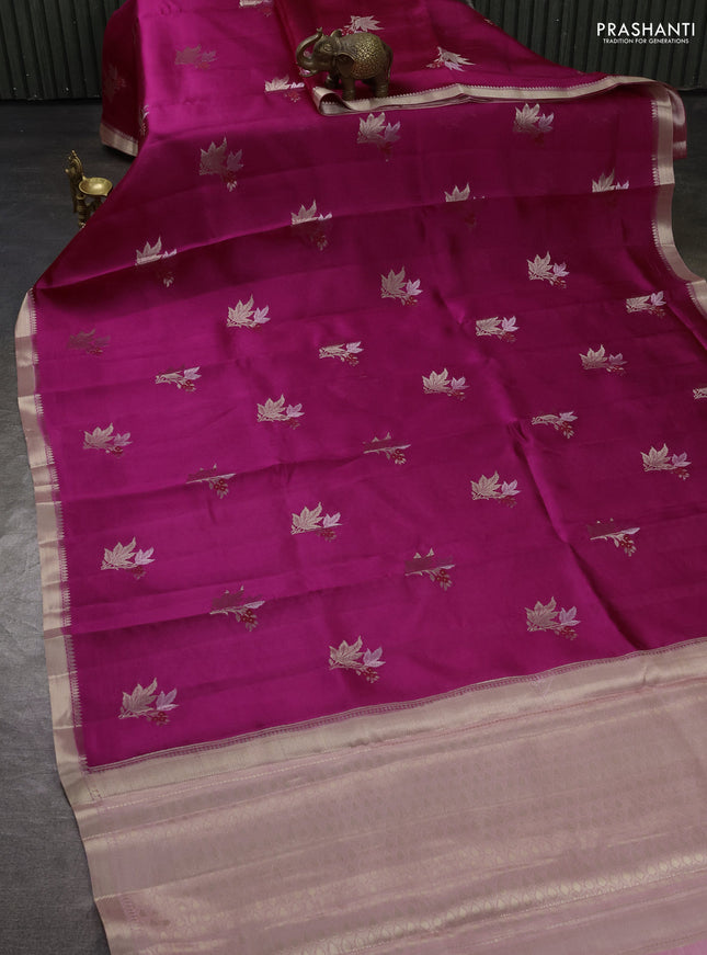 Banarasi poona silk saree pink with zari woven floral buttas and zari woven border