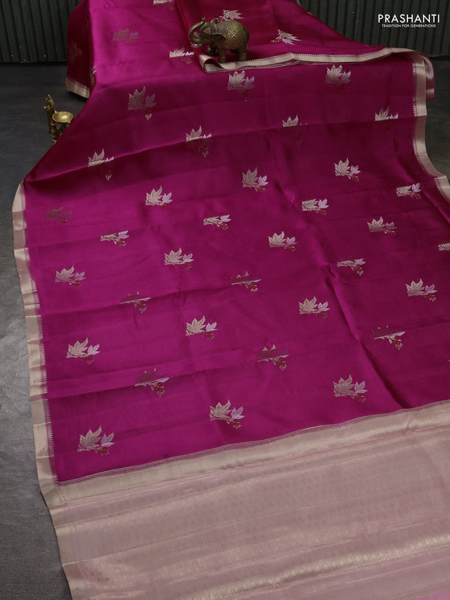 Banarasi poona silk saree pink with zari woven floral buttas and zari woven border
