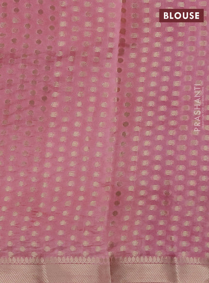 Banarasi poona silk saree pink with zari woven floral buttas and zari woven border