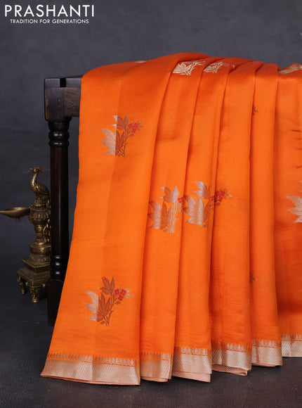 Banarasi poona silk saree orange with zari woven floral buttas and zari woven border